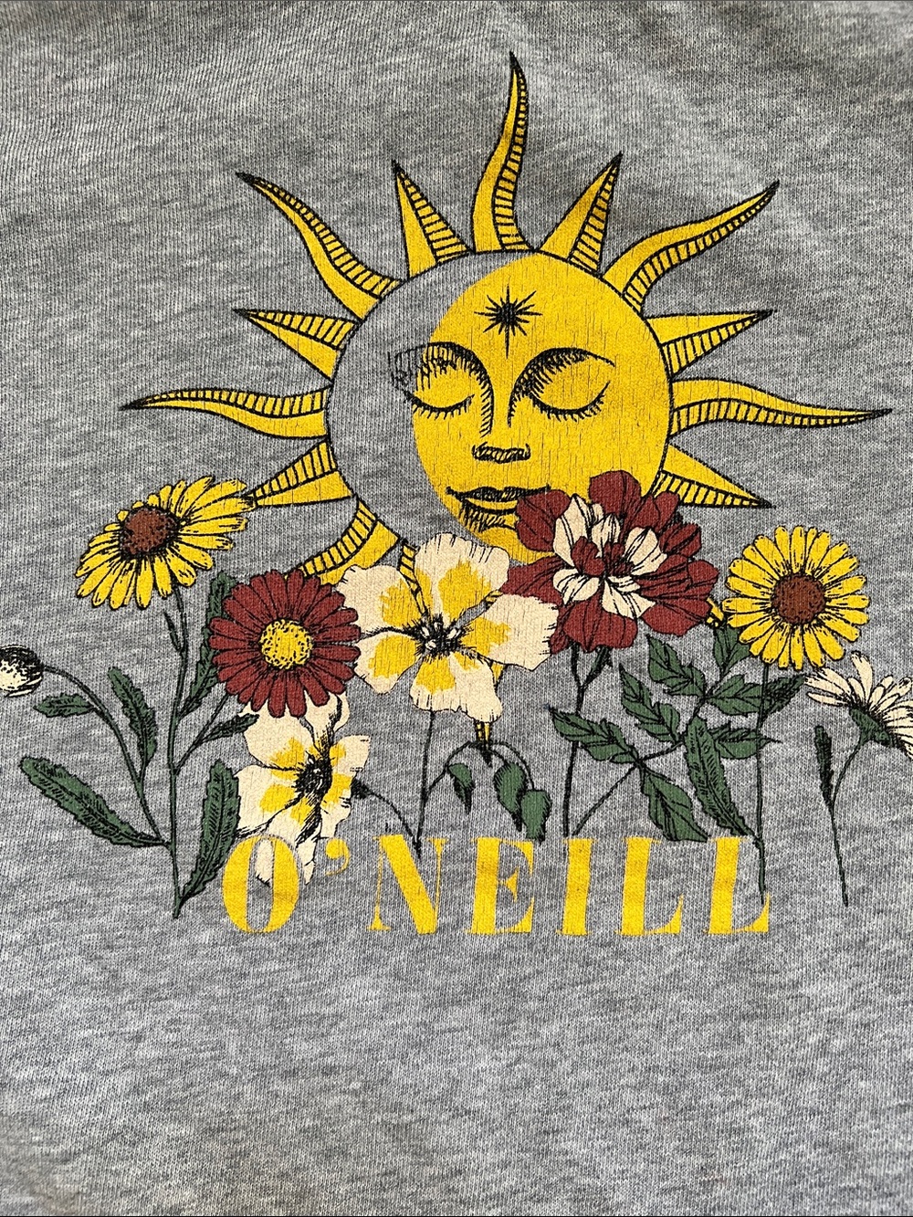 O'NEILL Y2K Grey Crewneck Sweatshirt Celestial Sun/Flower Graphic Girls XL